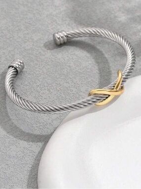 Anthropologie Two-Tone Twisted Cable Cuff Bracelet